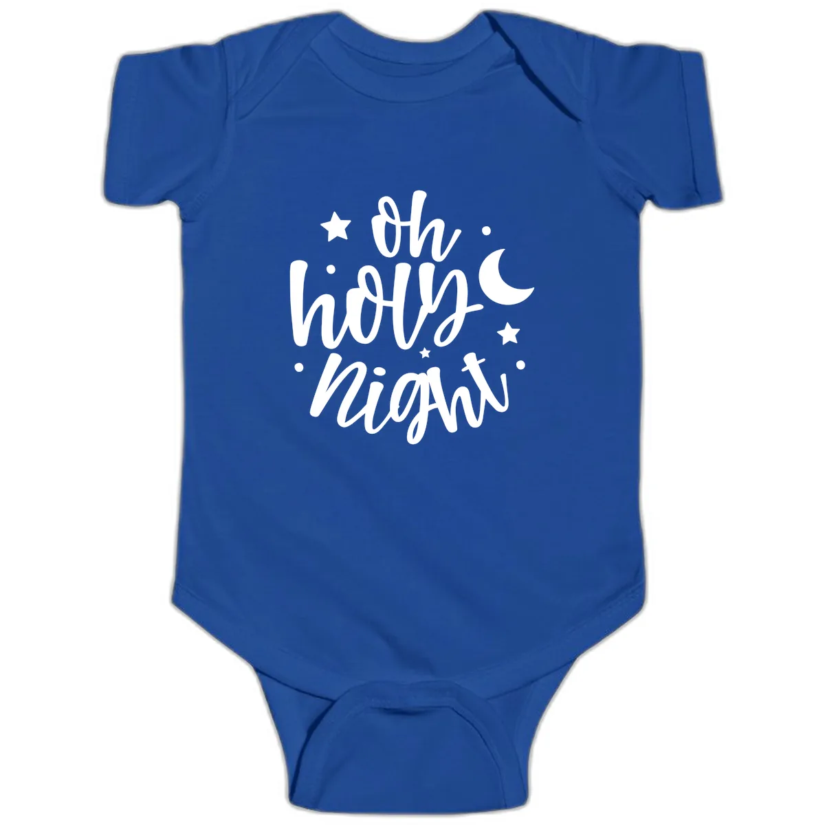 Oh Holy Night Christmas Script Design Baby Onesie in Royal