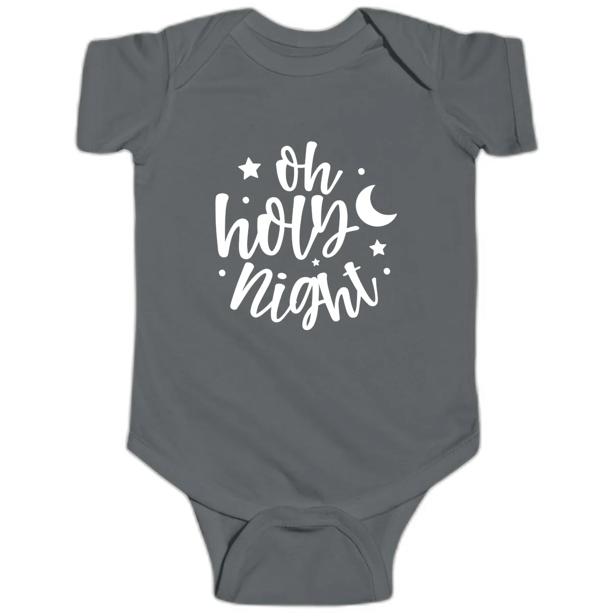 Oh Holy Night Christmas Script Design Baby Onesie in Charcoal