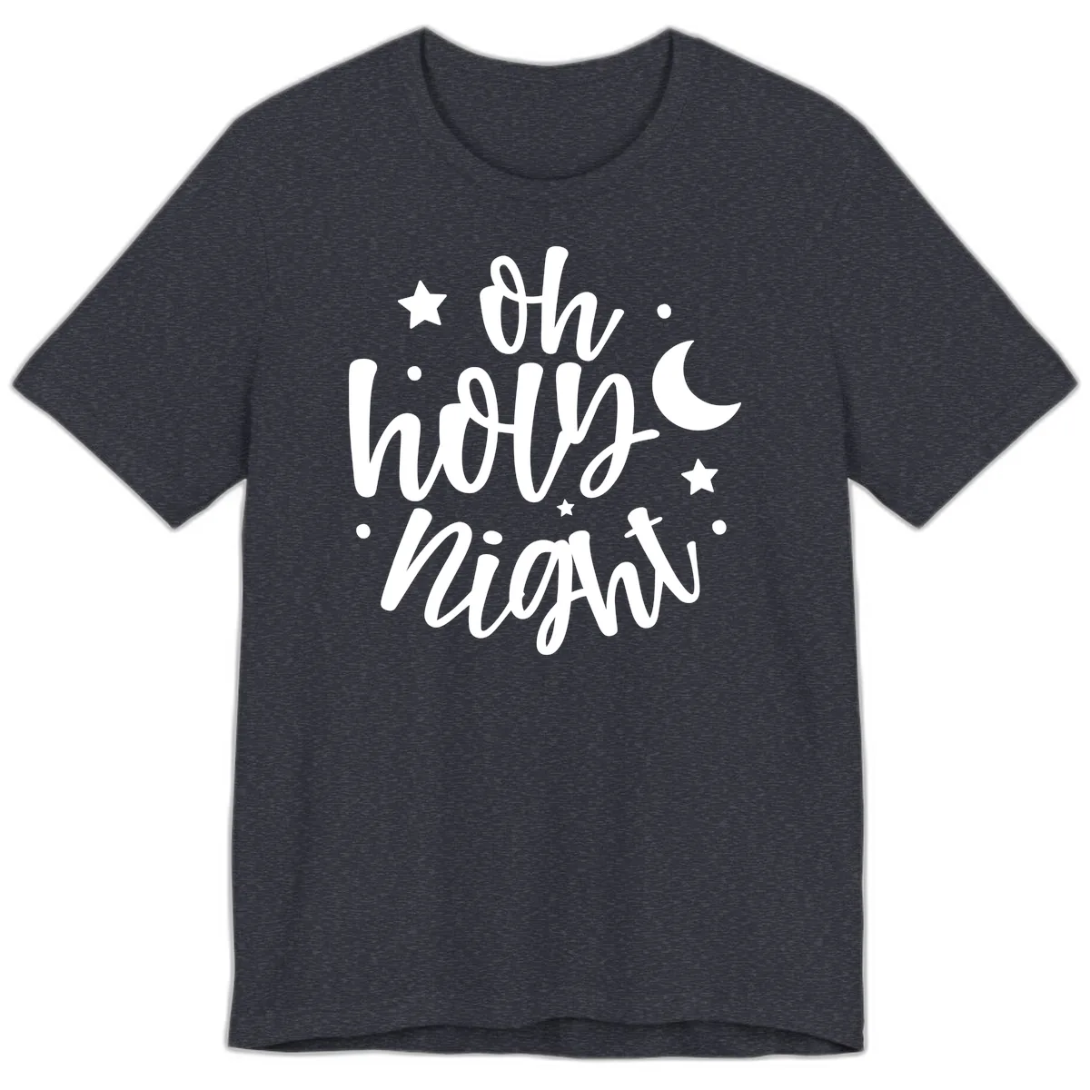 Oh Holy Night Christmas Script Design Premium T-Shirt in Heather Navy