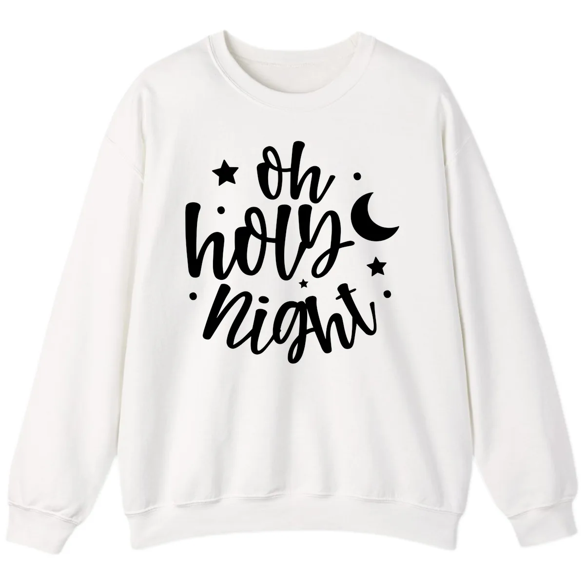 Oh Holy Night Christmas Script Design Sweatshirt in White