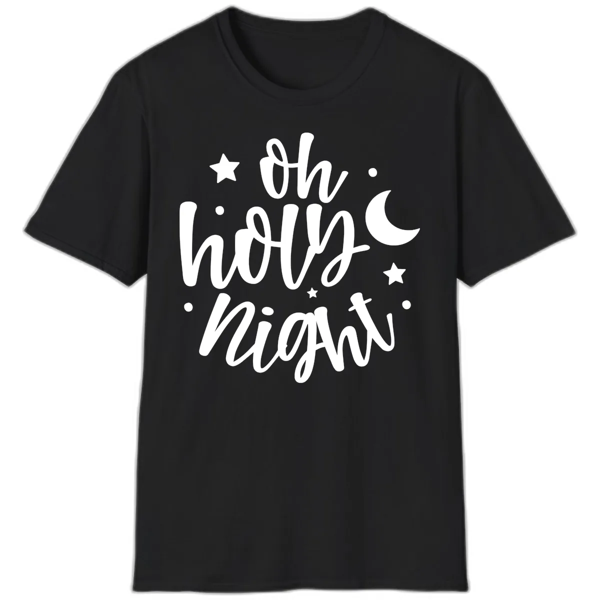 Oh Holy Night Christmas Script Design T-Shirt in Black
