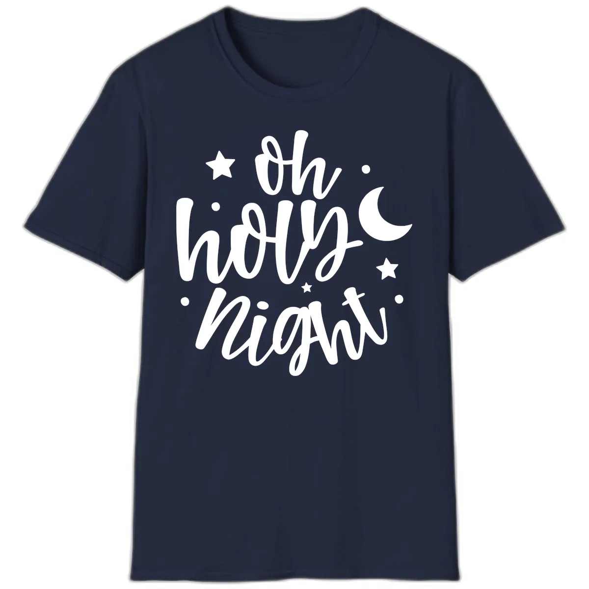 Oh Holy Night Christmas Script Design T-Shirt in Navy