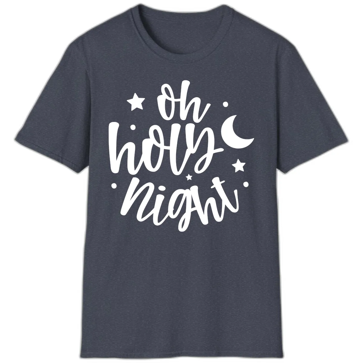 Oh Holy Night Christmas Script Design T-Shirt in Heather Navy