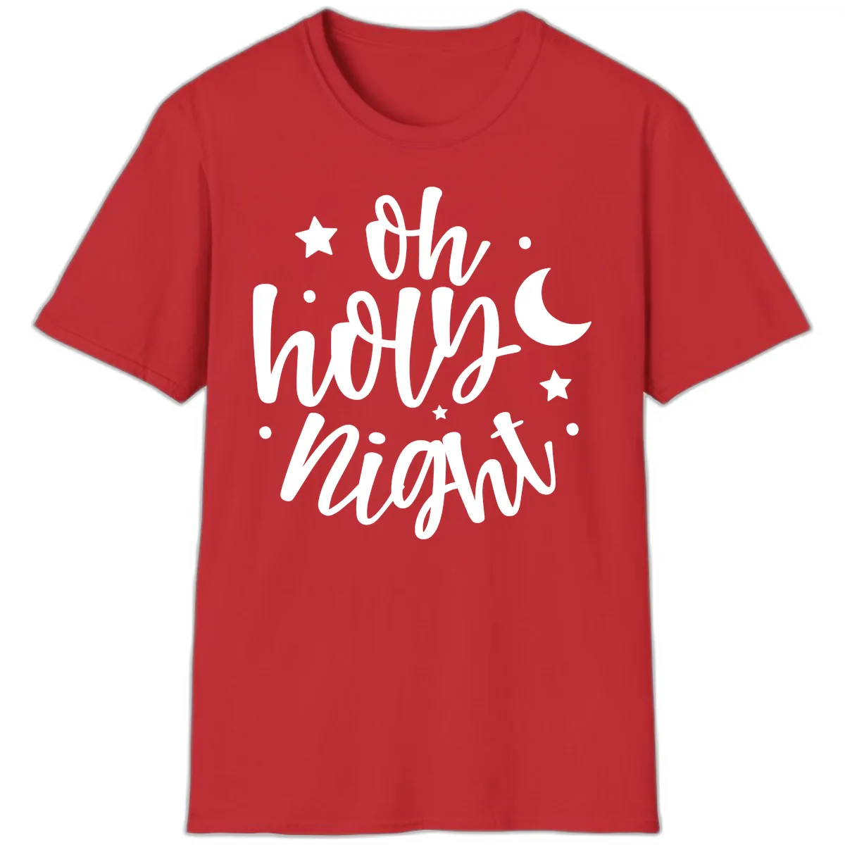 Oh Holy Night Christmas Script Design T-Shirt in Red