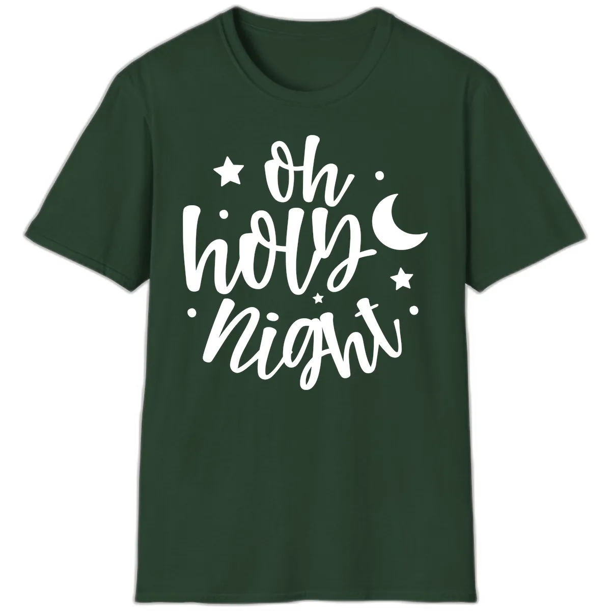 Oh Holy Night Christmas Script Design T-Shirt in Forest Green