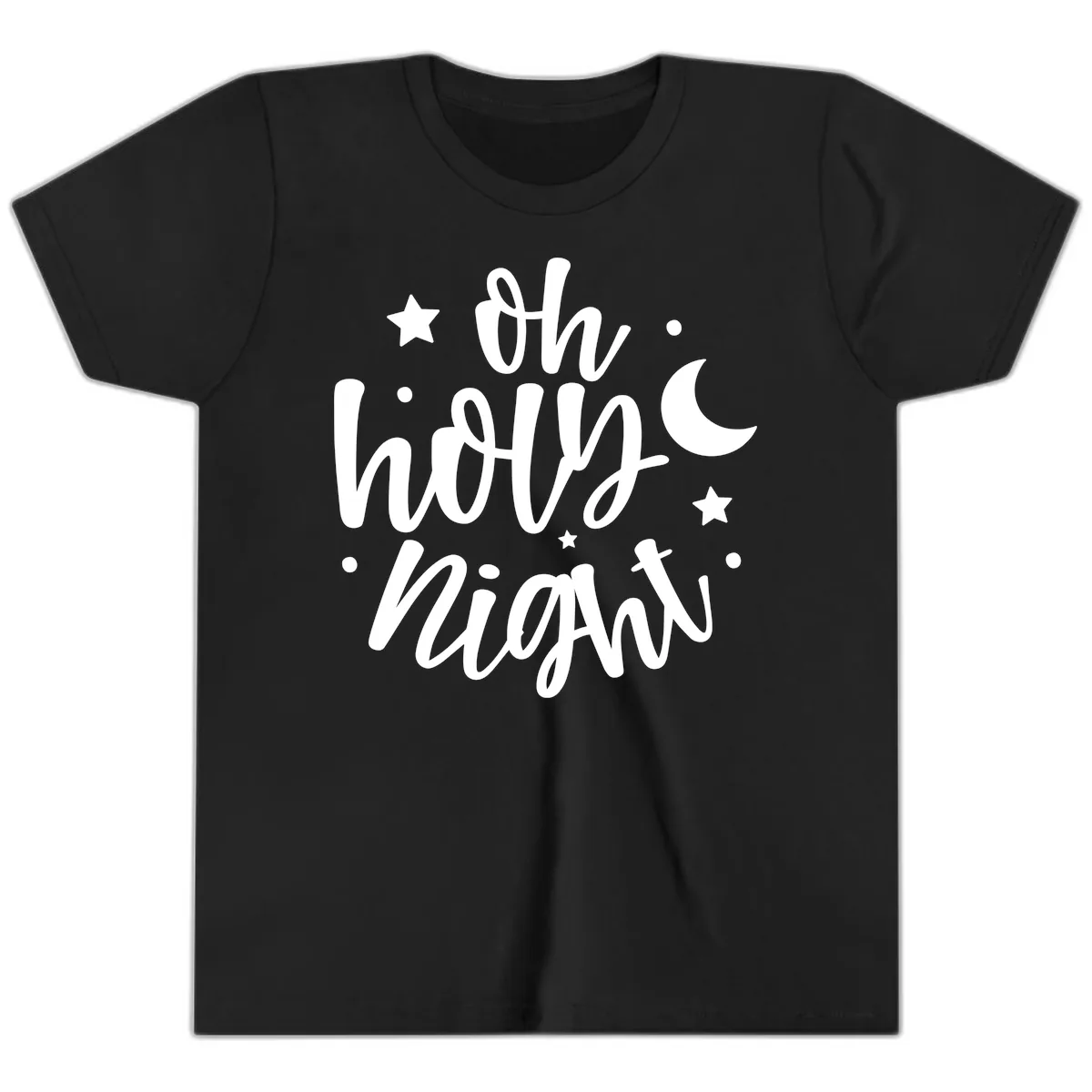Oh Holy Night Christmas Script Design Youth T-Shirt in Black