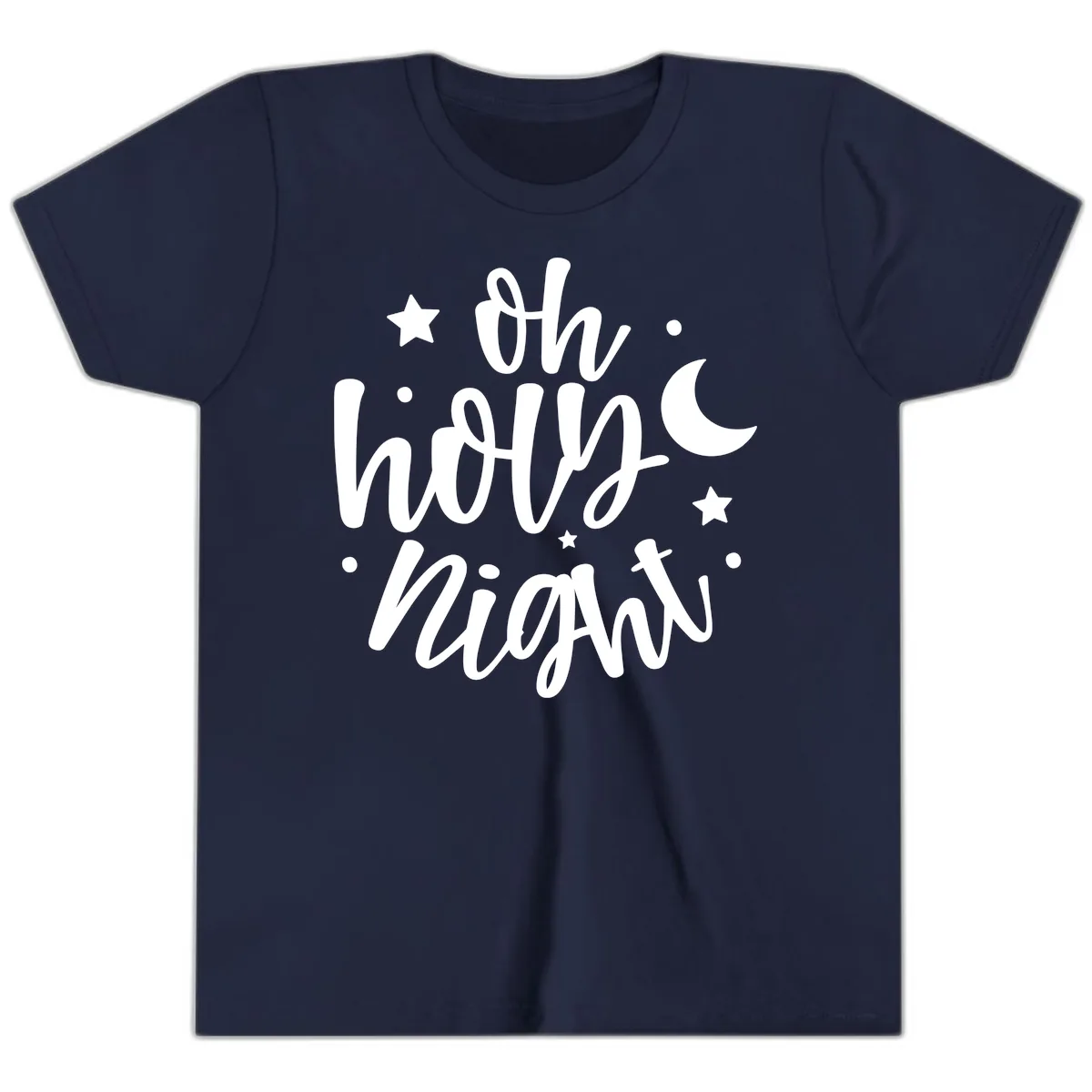 Oh Holy Night Christmas Script Design Youth T-Shirt in Navy