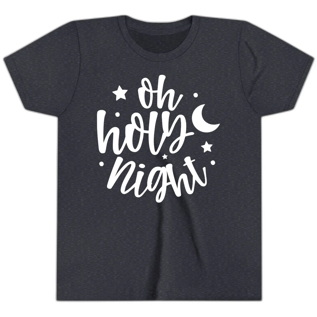 Oh Holy Night Christmas Script Design Youth T-Shirt in Heather Navy