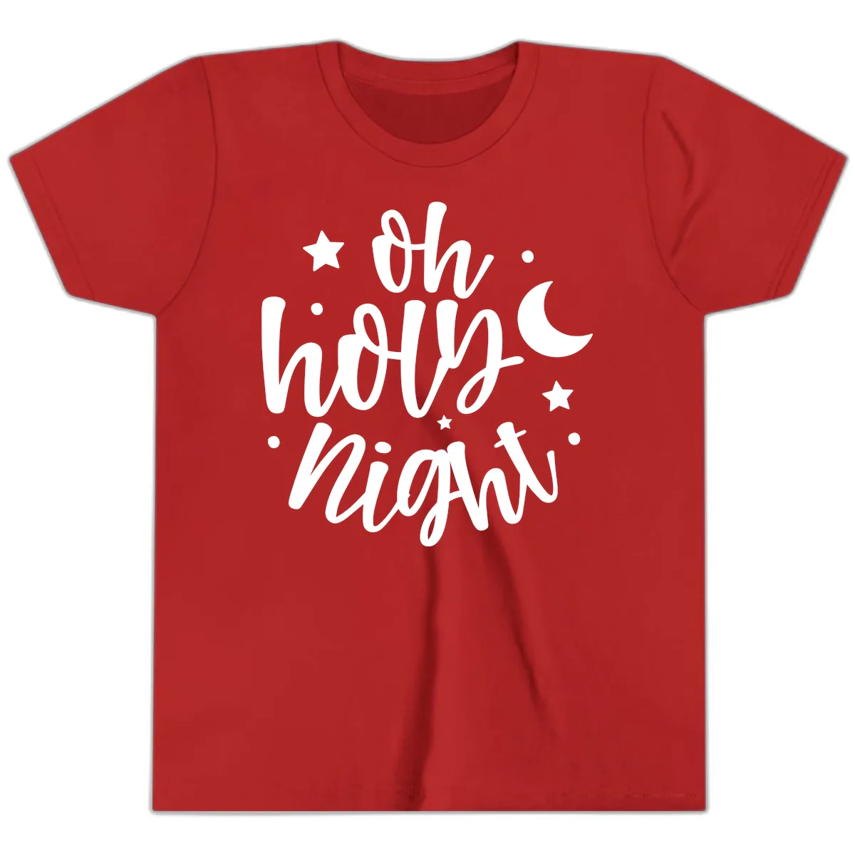 Oh Holy Night Christmas Script Design Youth T-Shirt in Red