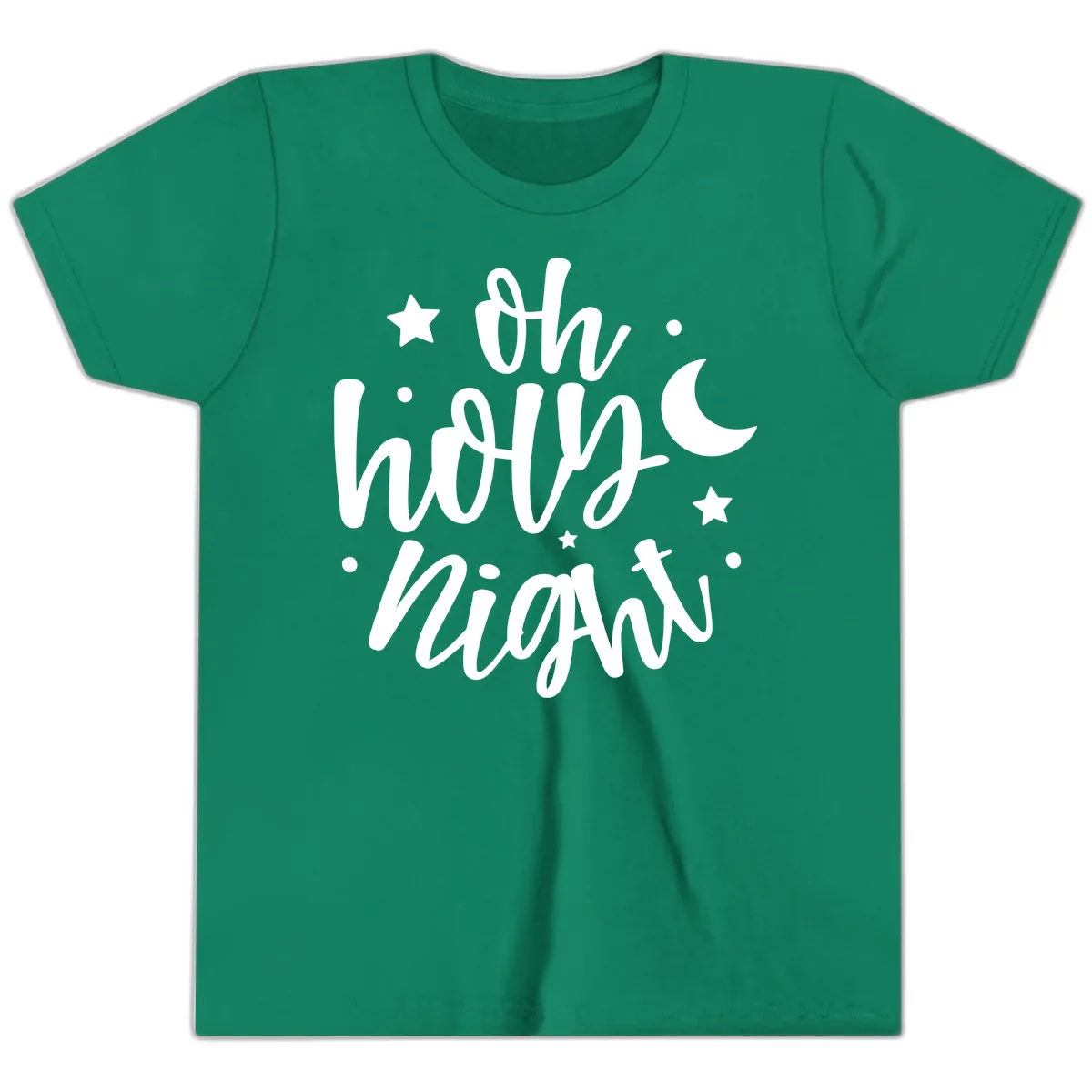 Oh Holy Night Christmas Script Design Youth T-Shirt in Kelly