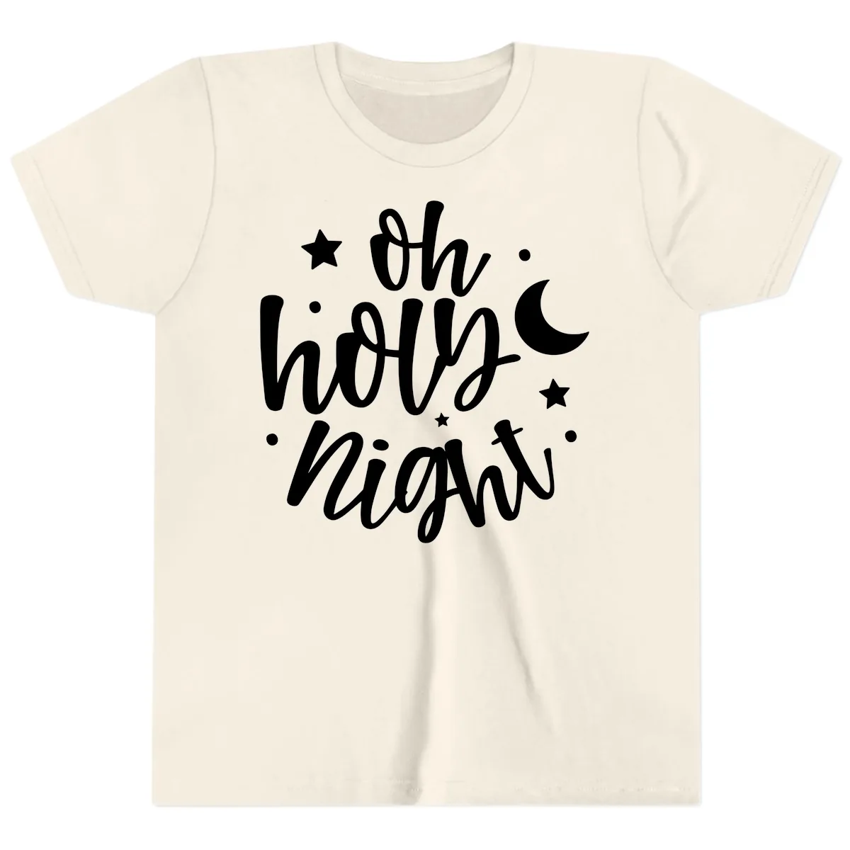 Oh Holy Night Christmas Script Design Youth T-Shirt in Natural