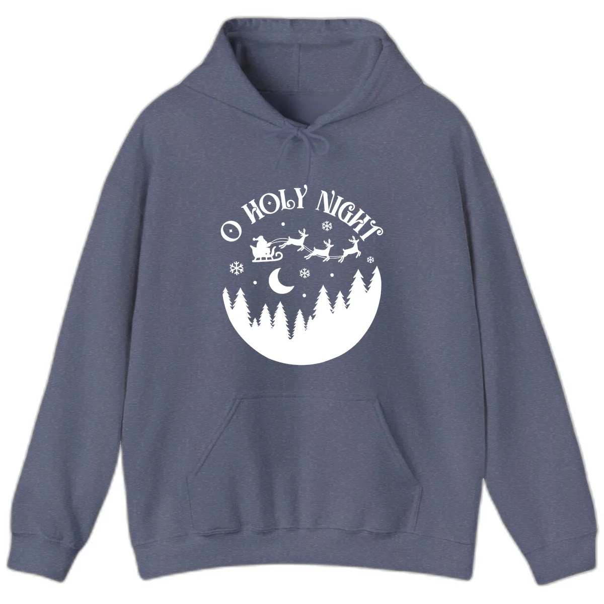 O Holy Night Christmas Sleigh Ride Hoodie in Heather Navy