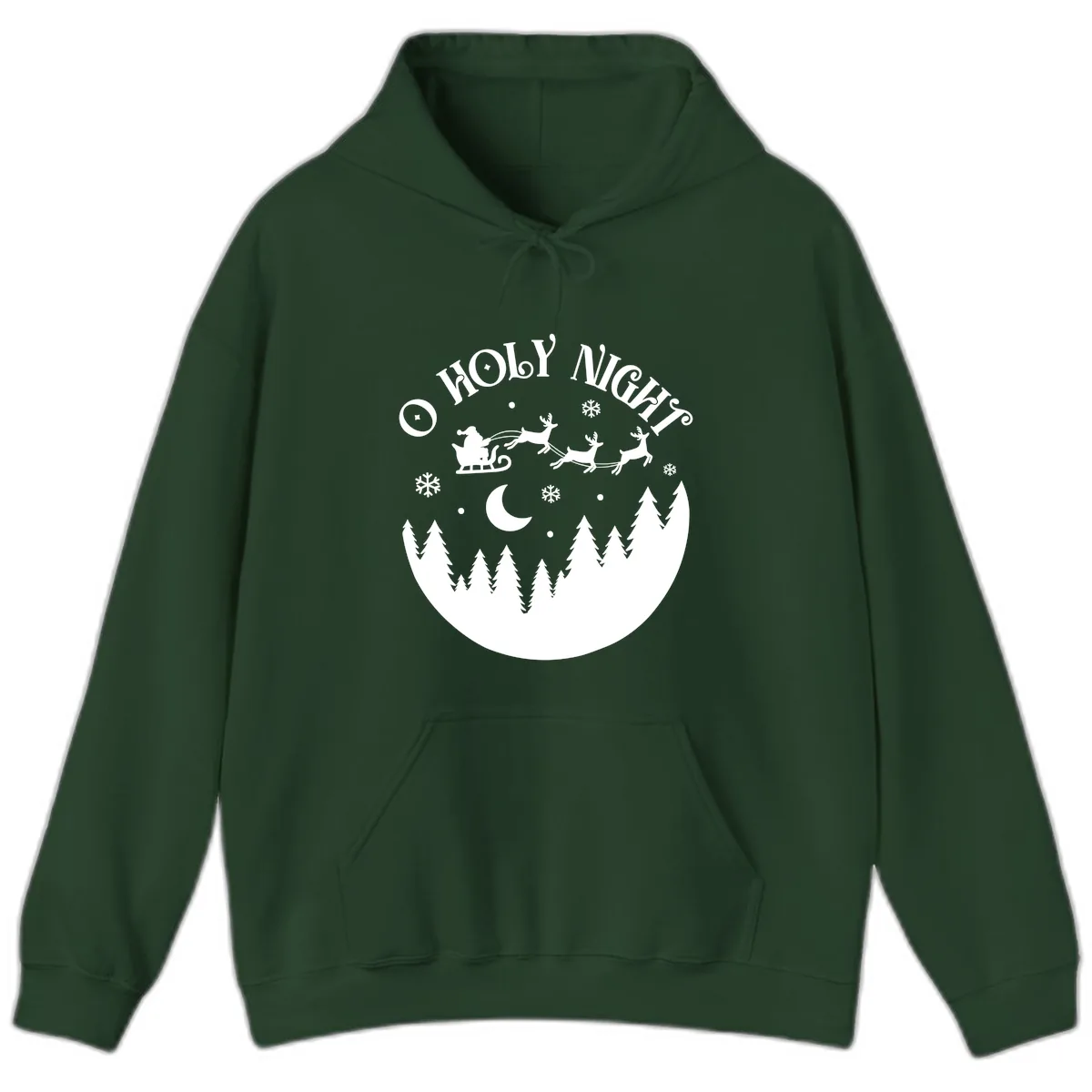 O Holy Night Christmas Sleigh Ride Hoodie in Forest Green