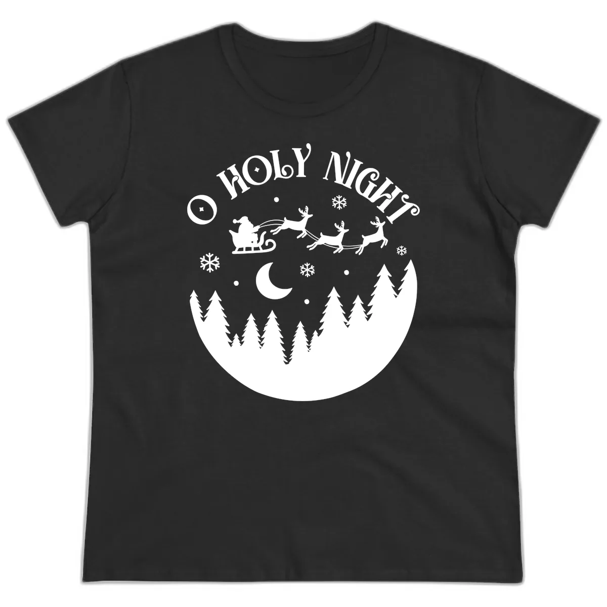 O Holy Night Christmas Sleigh Ride Ladies Tee in Black