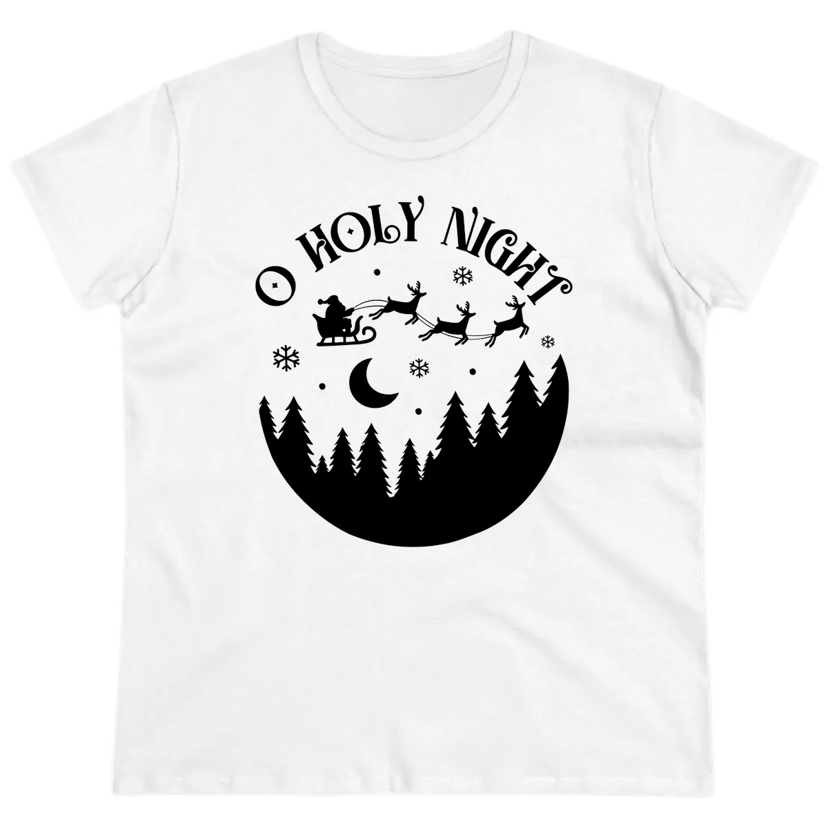 O Holy Night Christmas Sleigh Ride Ladies Tee in White