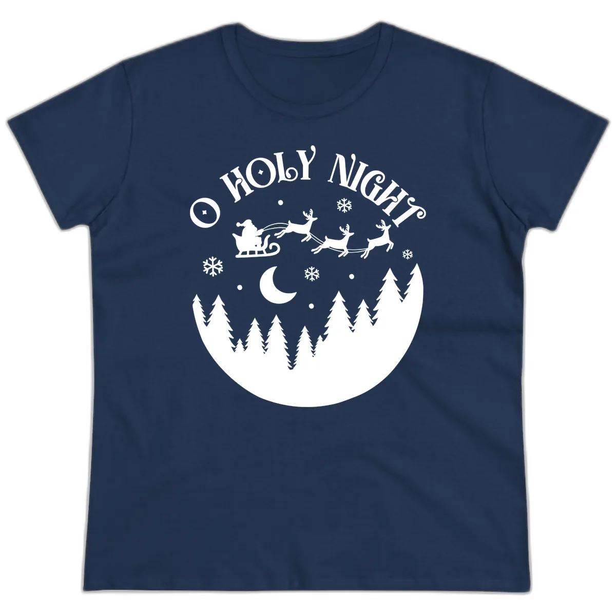 O Holy Night Christmas Sleigh Ride Ladies Tee in Navy