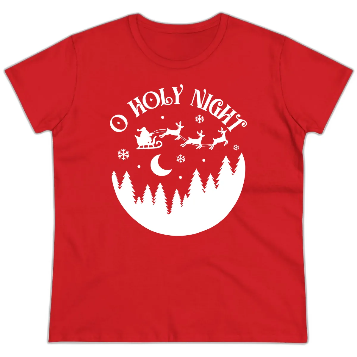 O Holy Night Christmas Sleigh Ride Ladies Tee in Red