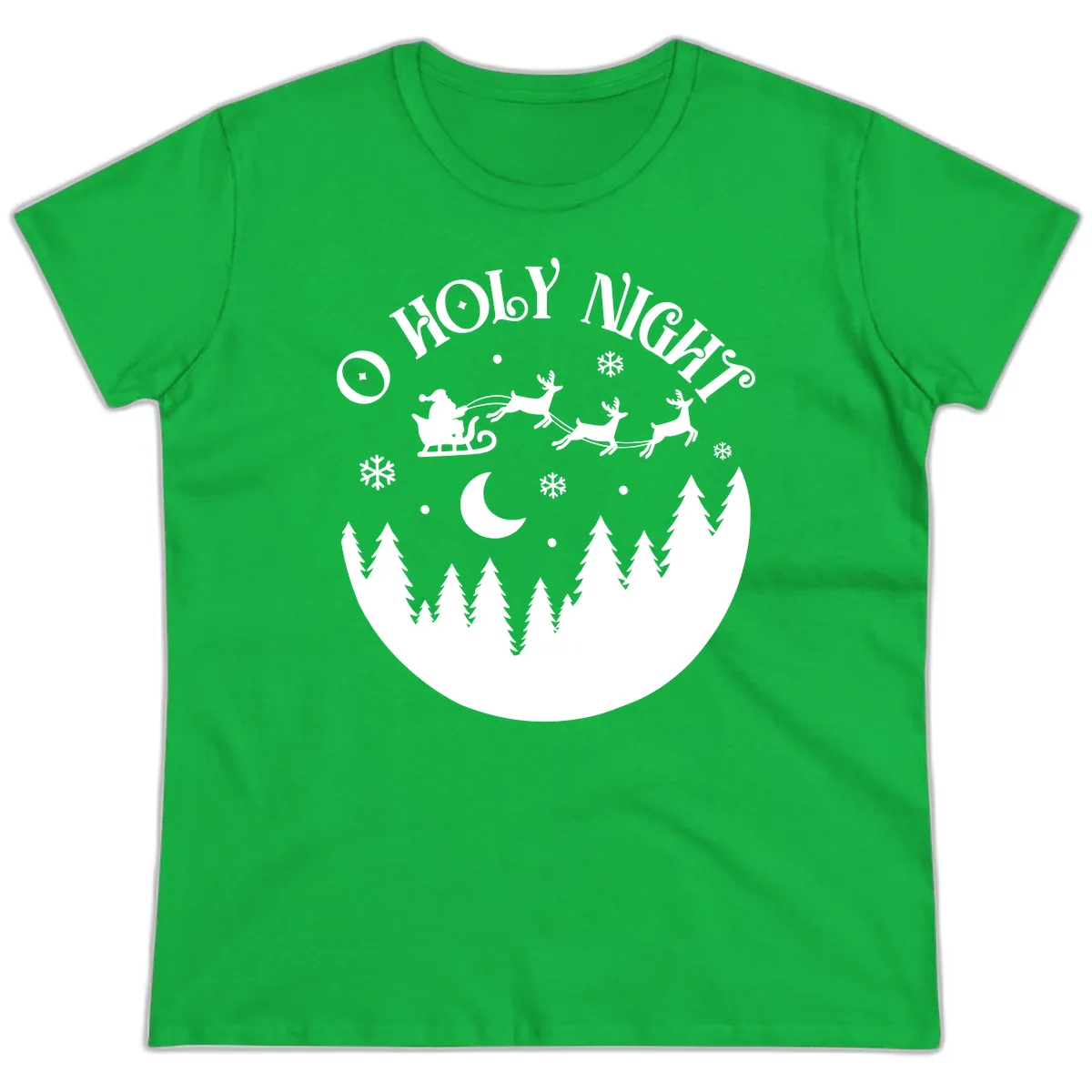O Holy Night Christmas Sleigh Ride Ladies Tee in Irish Green