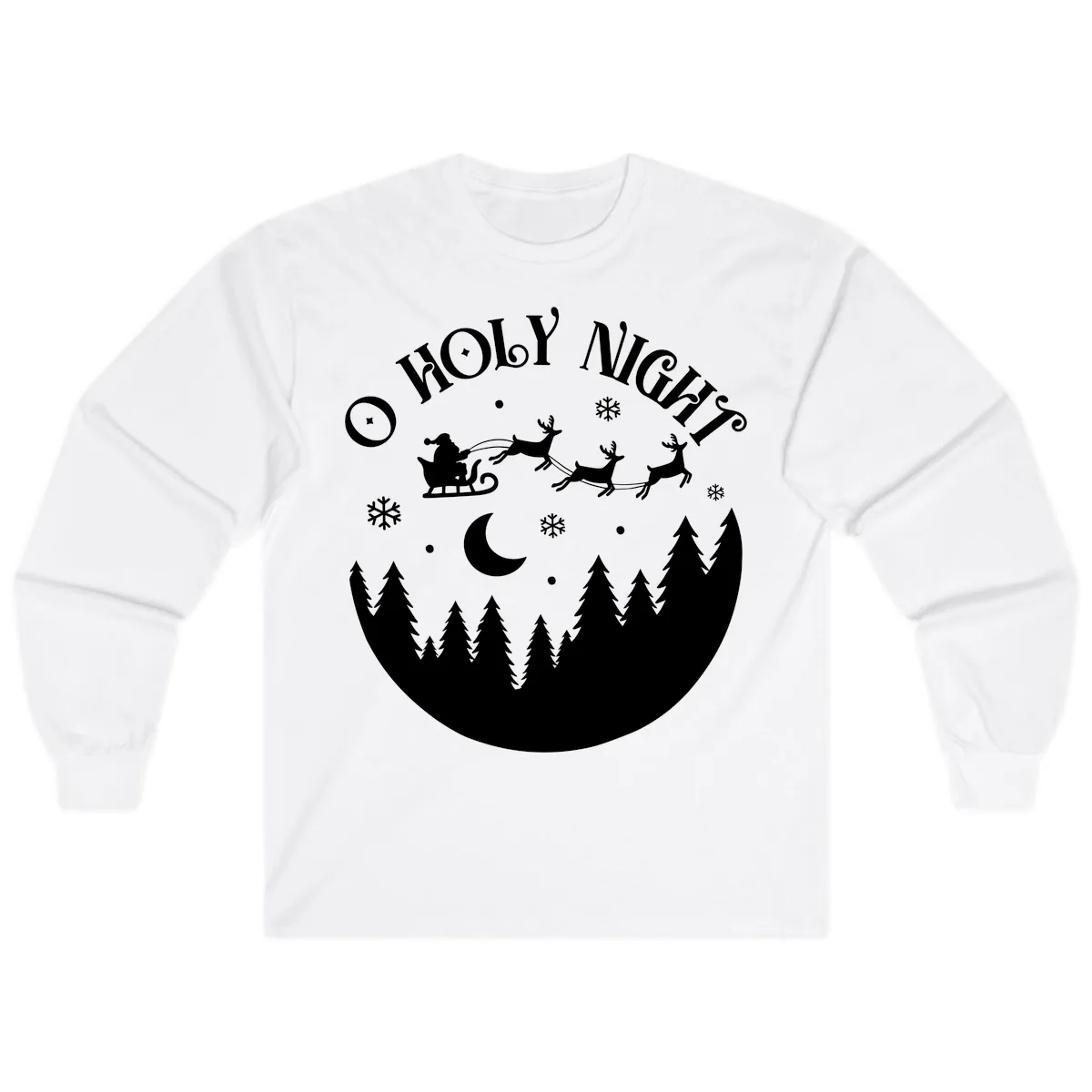 O Holy Night Christmas Sleigh Ride Long Sleeve in White