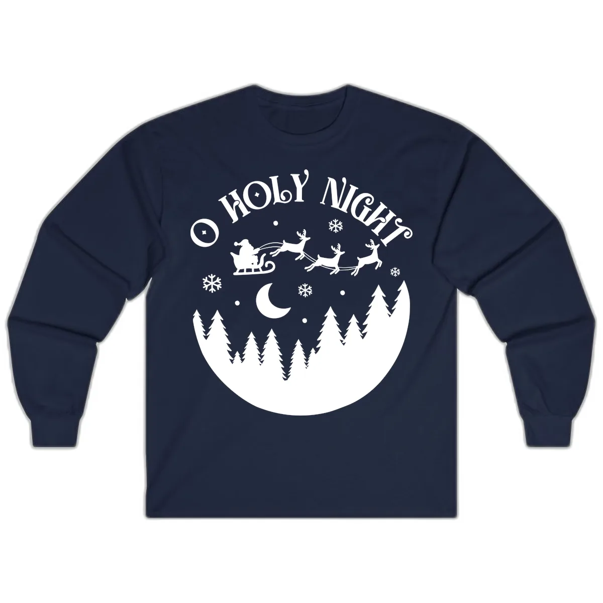 O Holy Night Christmas Sleigh Ride Long Sleeve in Navy