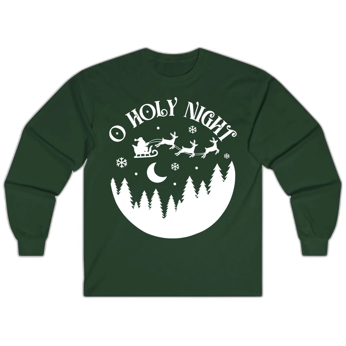 O Holy Night Christmas Sleigh Ride Long Sleeve in Forest Green