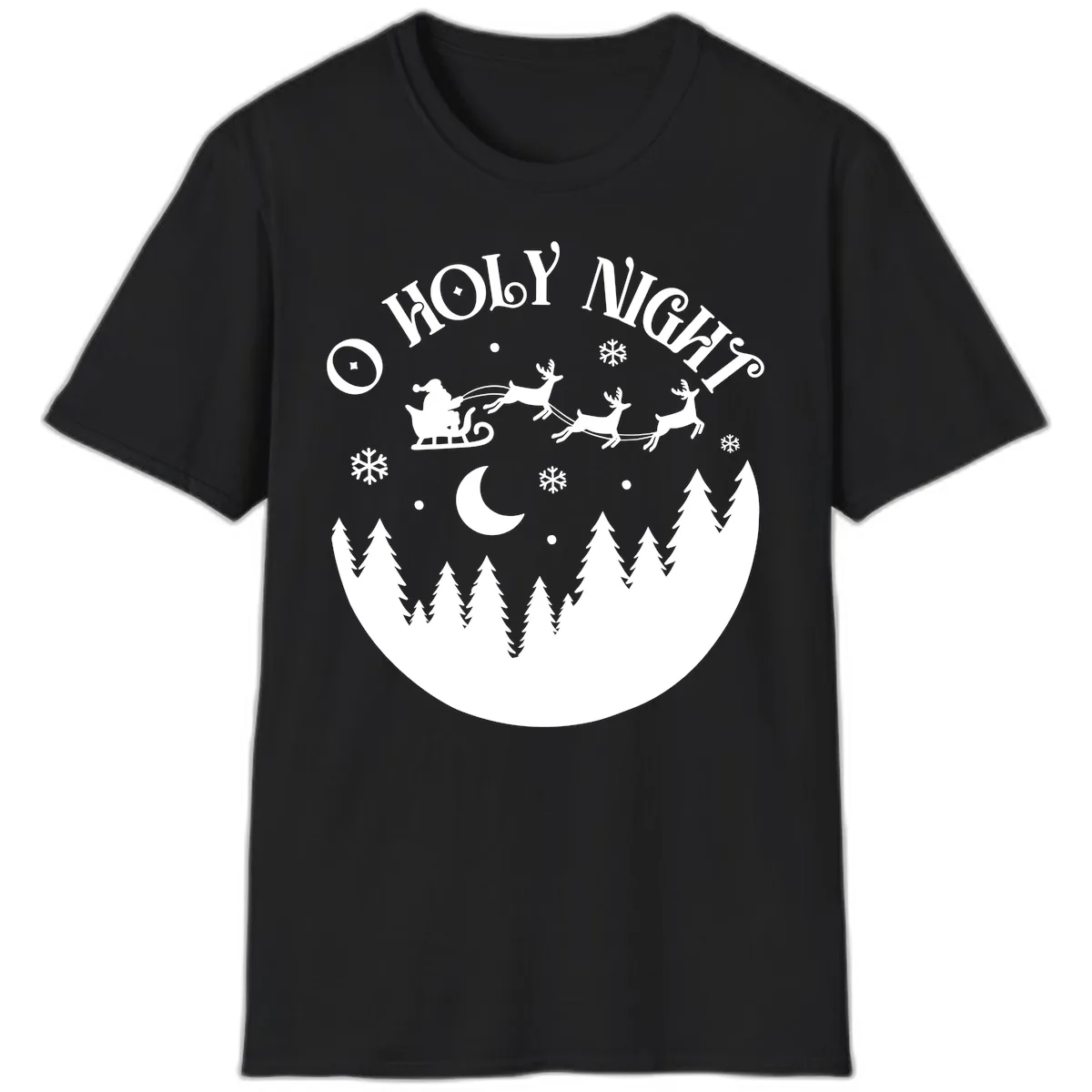 O Holy Night Christmas Sleigh Ride T-Shirt in Black