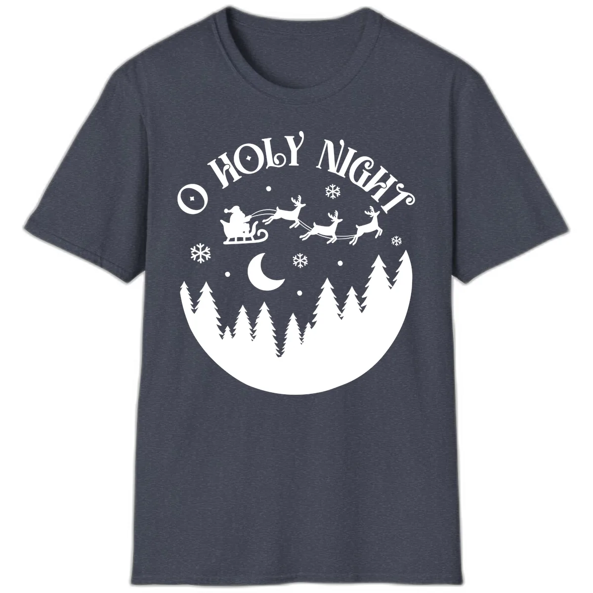 O Holy Night Christmas Sleigh Ride T-Shirt in Heather Navy