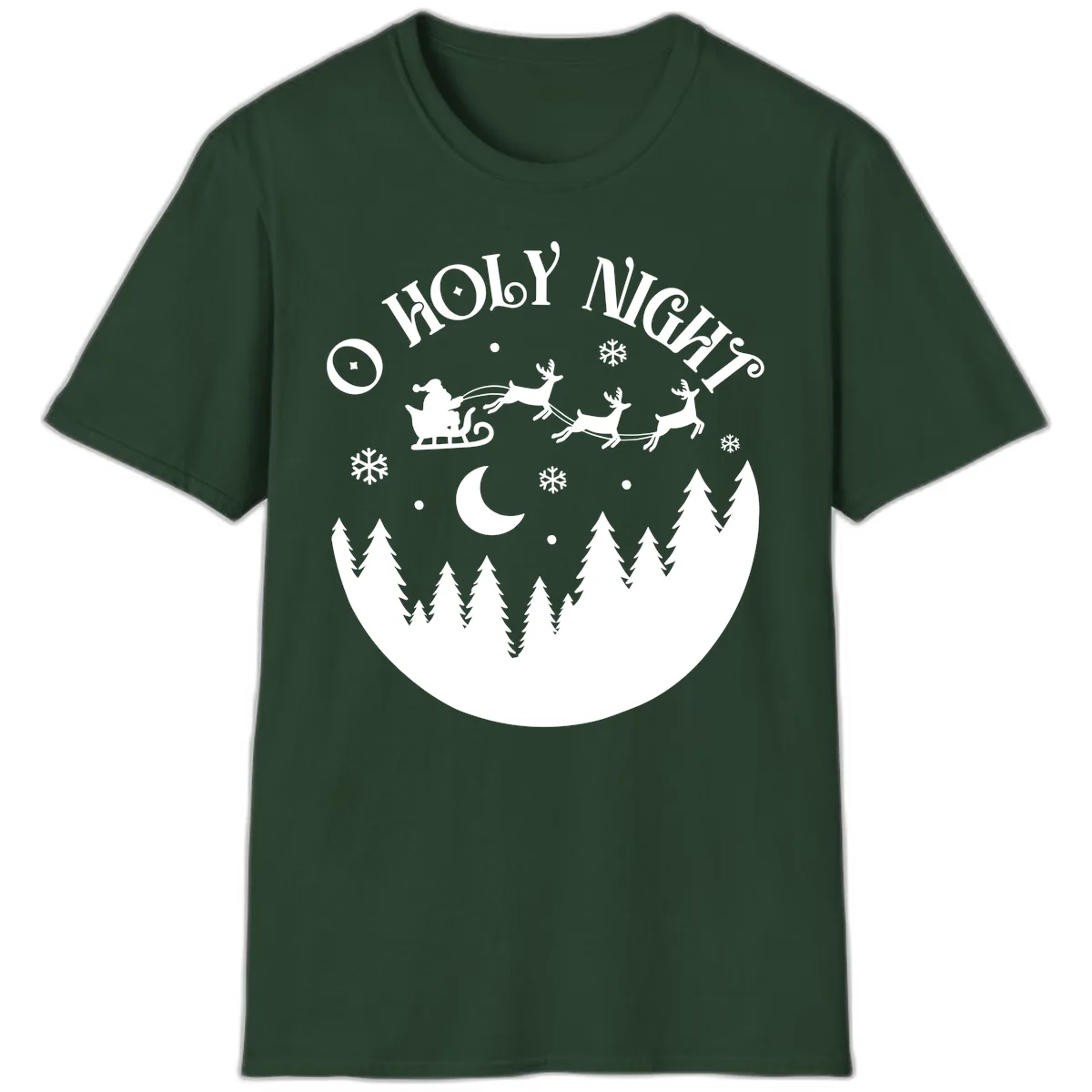 O Holy Night Christmas Sleigh Ride T-Shirt in Forest Green