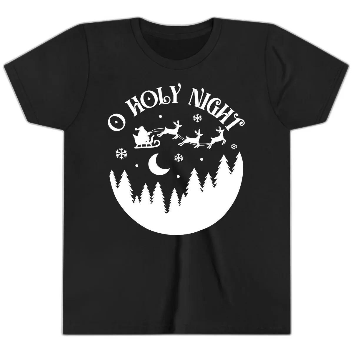 O Holy Night Christmas Sleigh Ride Youth T-Shirt in Black