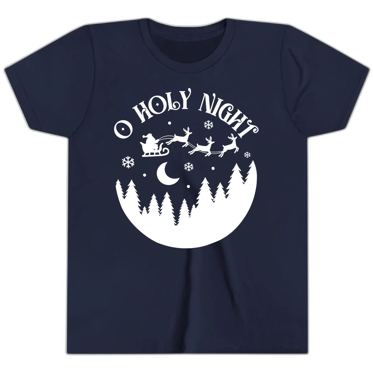 O Holy Night Christmas Sleigh Ride Youth T-Shirt in Navy
