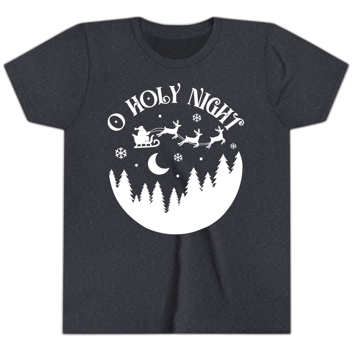 O Holy Night Christmas Sleigh Ride Youth T-Shirt in Heather Navy