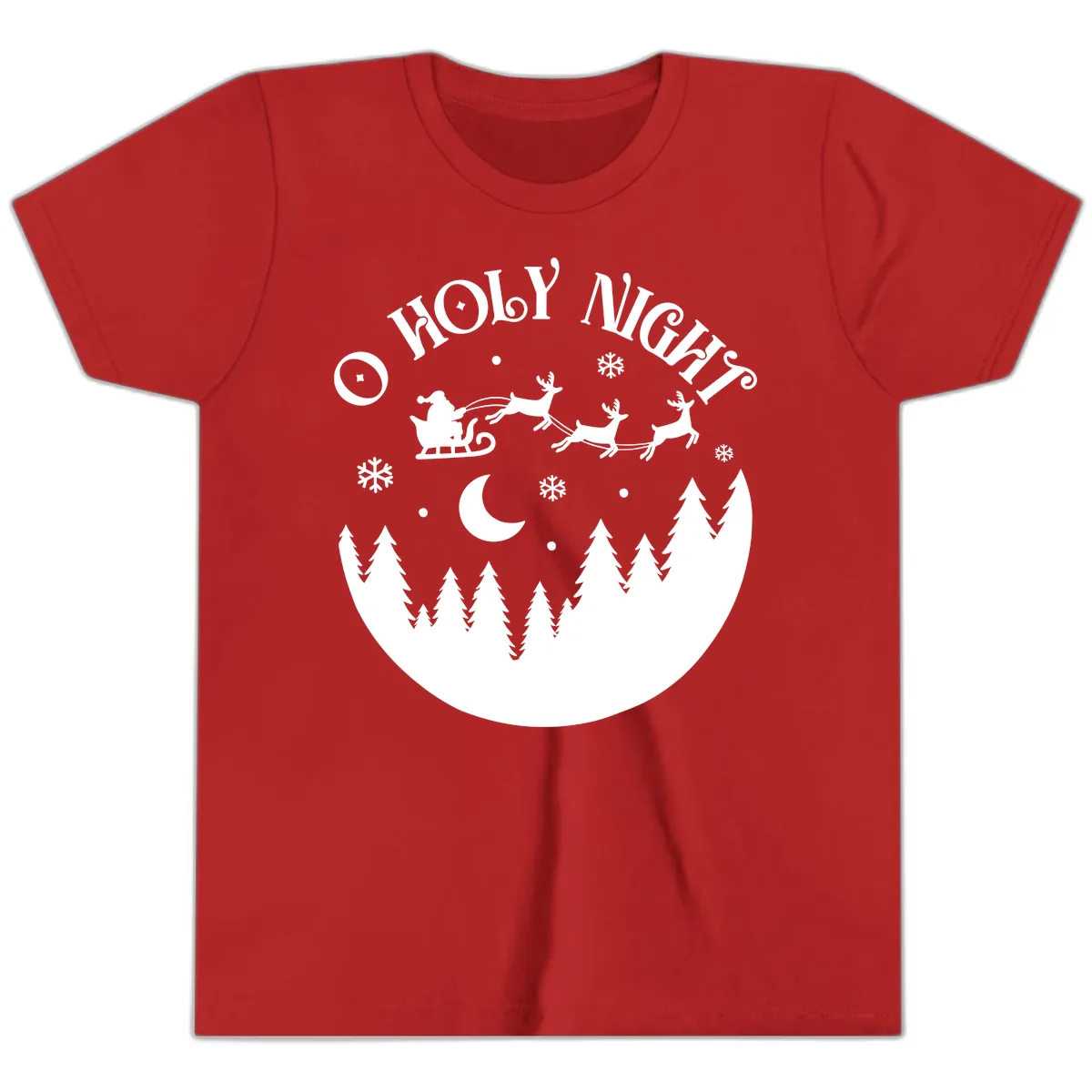 O Holy Night Christmas Sleigh Ride Youth T-Shirt in Red