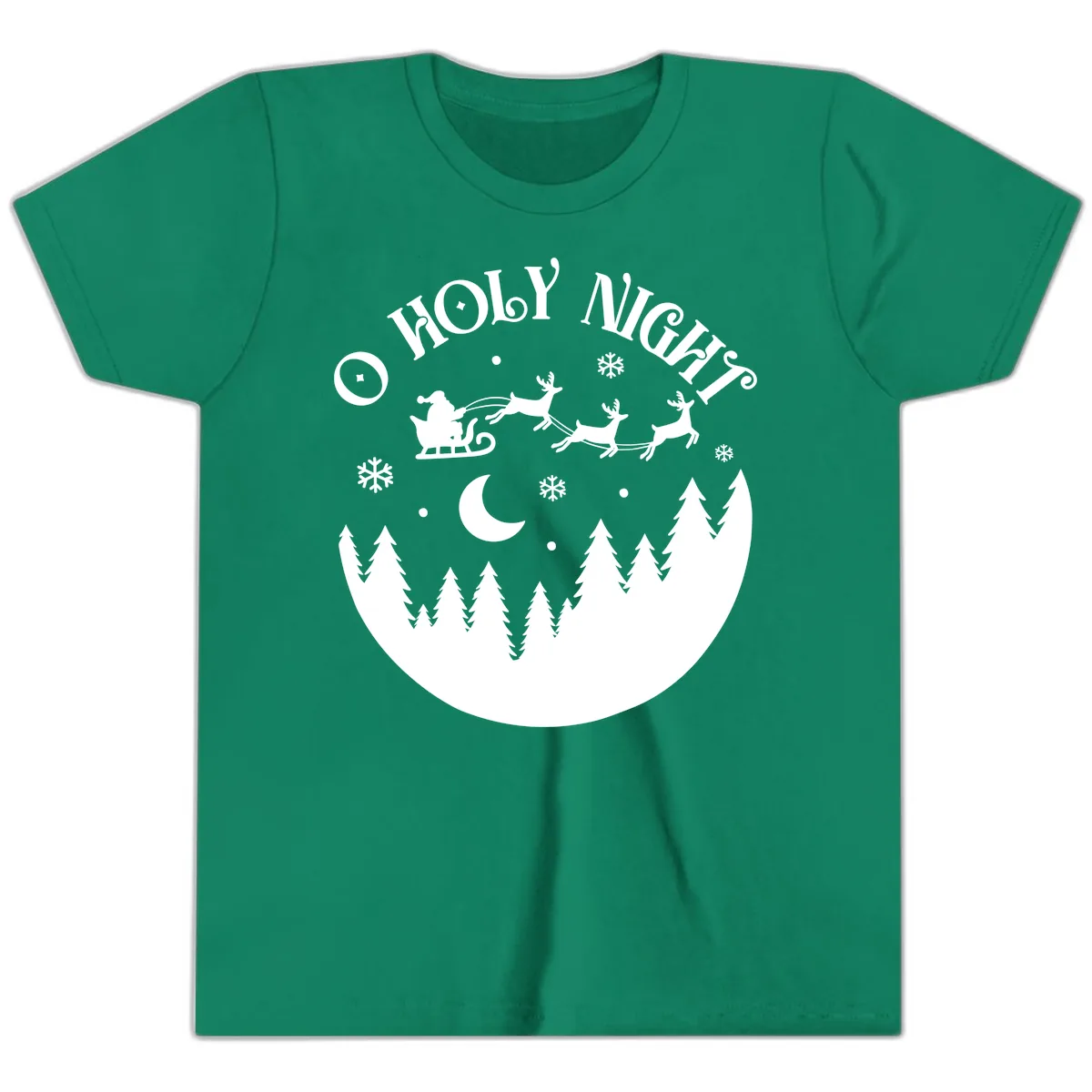 O Holy Night Christmas Sleigh Ride Youth T-Shirt in Kelly