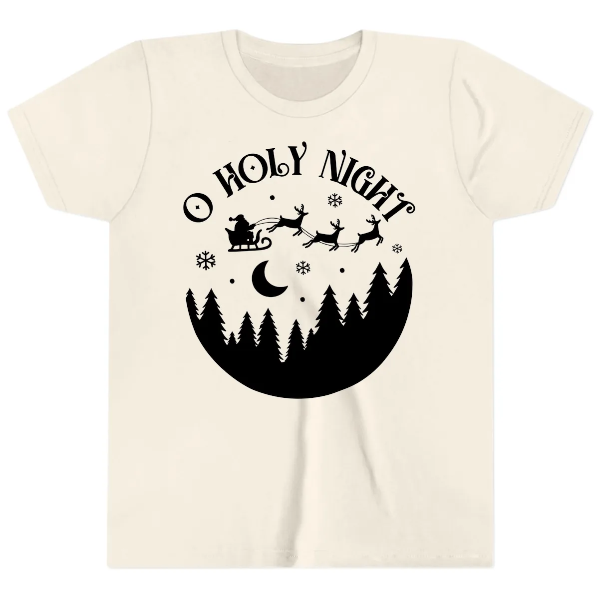 O Holy Night Christmas Sleigh Ride Youth T-Shirt in Natural
