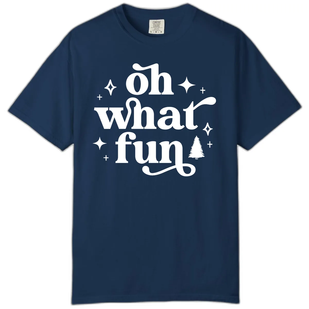 Oh What Fun Christmas Phrase Comfort Color in Navy