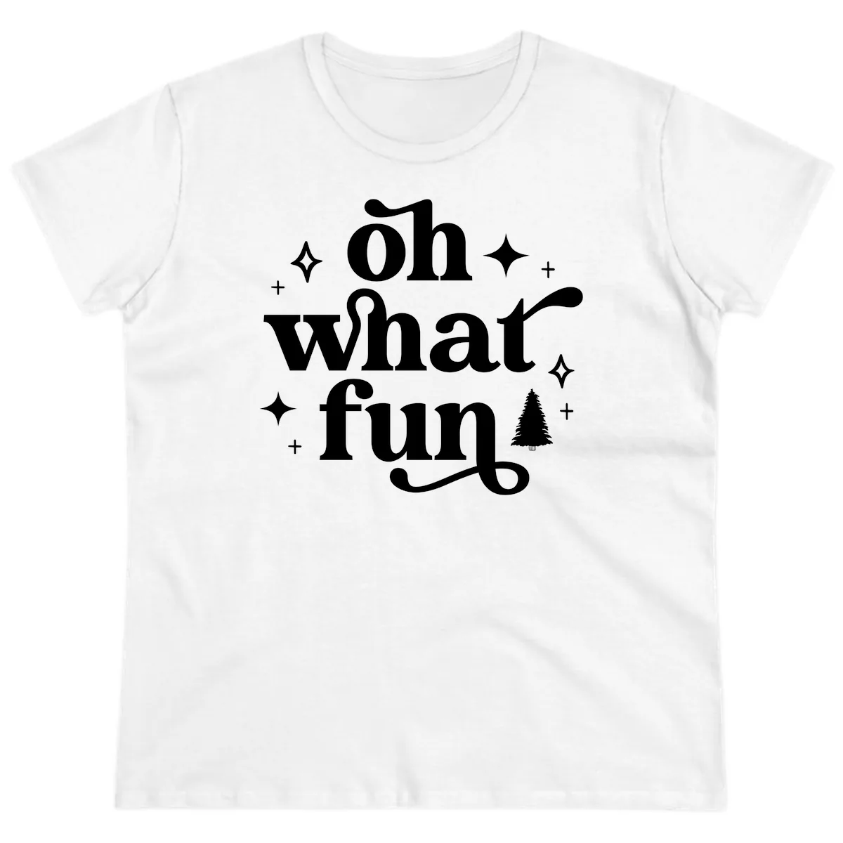 Oh What Fun Christmas Phrase Ladies Tee in White