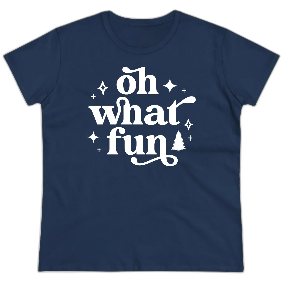 Oh What Fun Christmas Phrase Ladies Tee in Navy