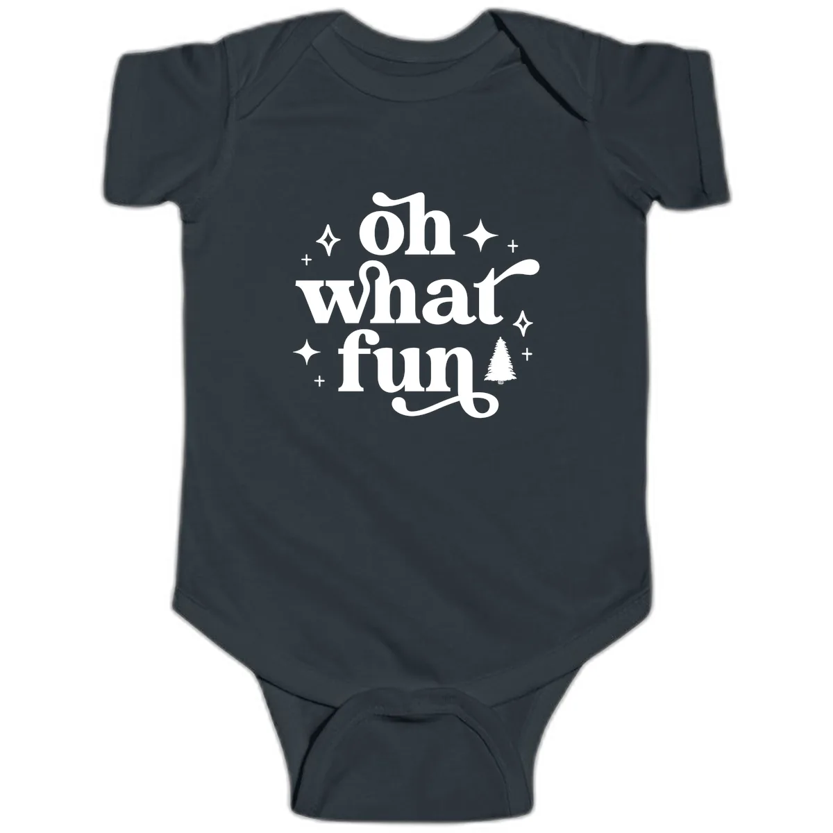 Oh What Fun Christmas Phrase Baby Onesie in Black