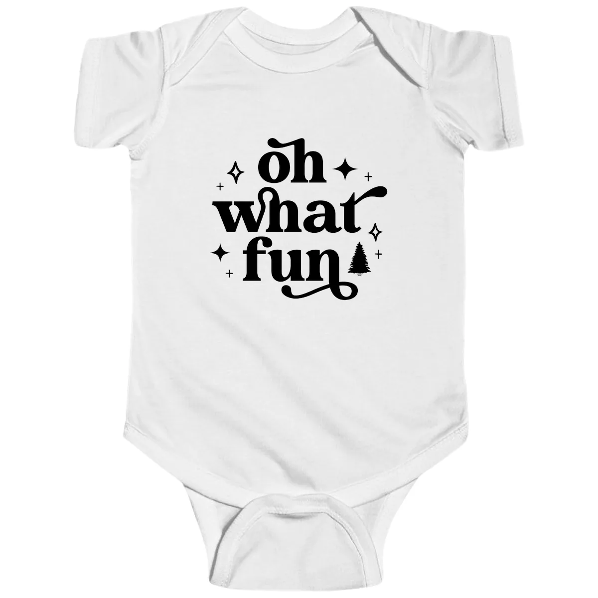 Oh What Fun Christmas Phrase Baby Onesie in White
