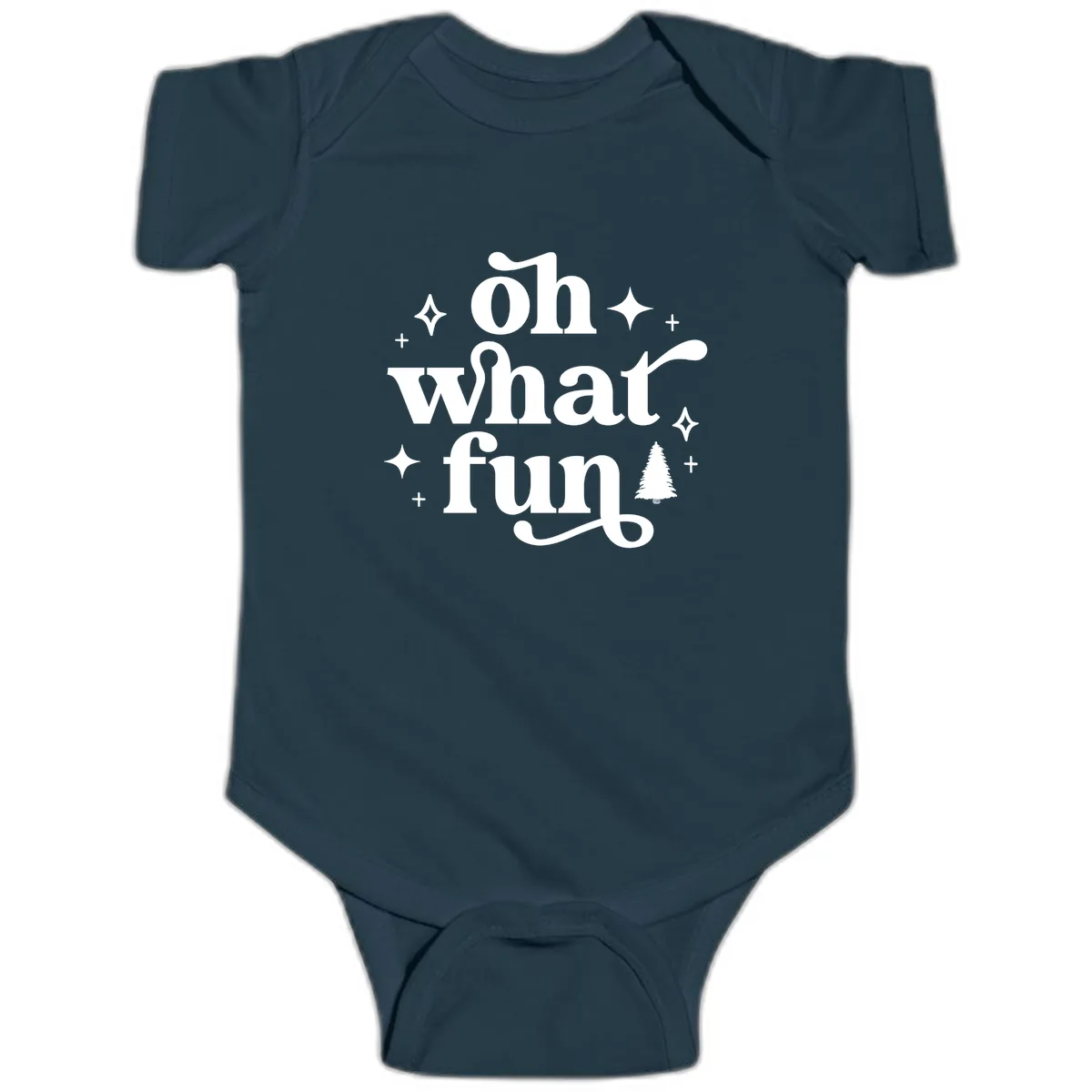 Oh What Fun Christmas Phrase Baby Onesie in Navy