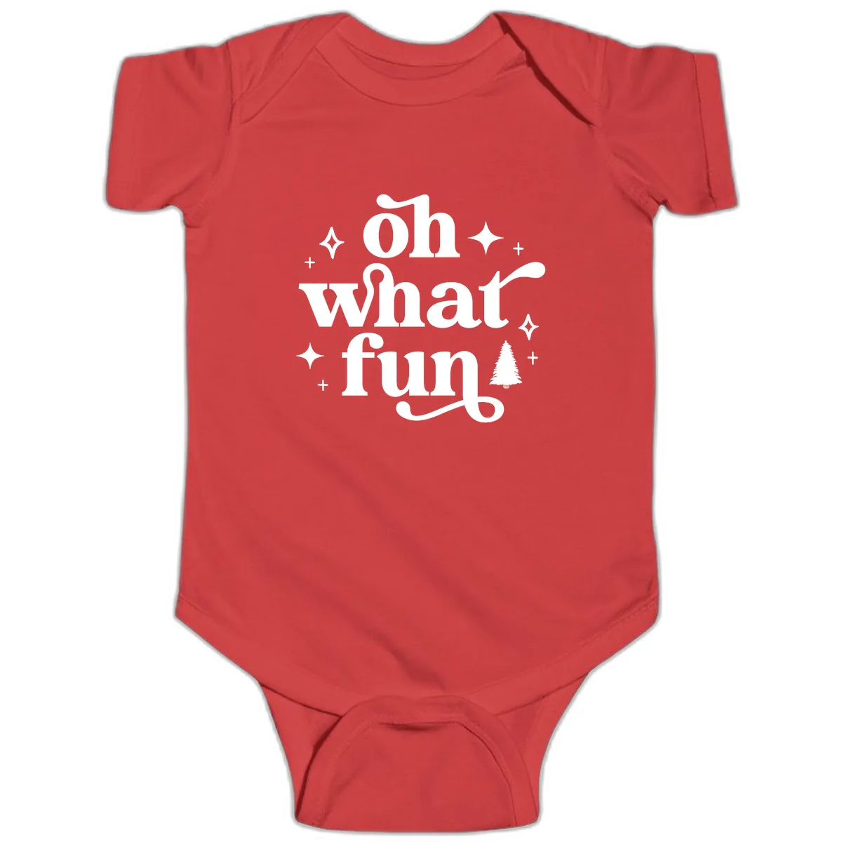 Oh What Fun Christmas Phrase Baby Onesie in Red