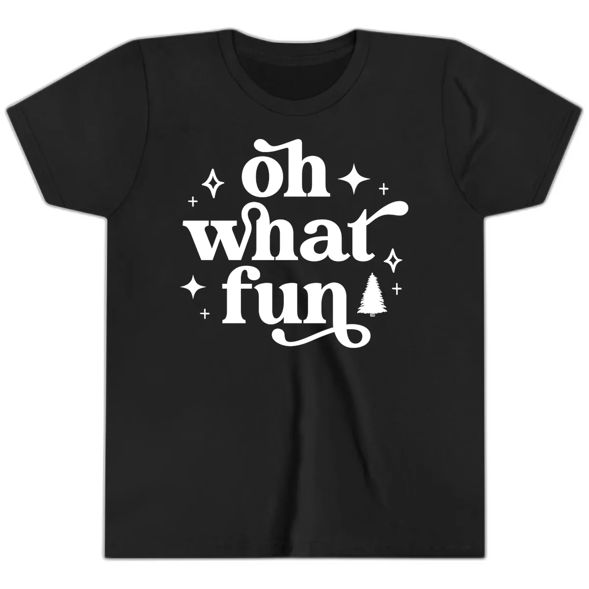 Oh What Fun Christmas Phrase Youth T-Shirt in Black