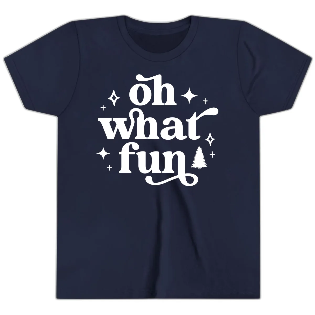 Oh What Fun Christmas Phrase Youth T-Shirt in Navy