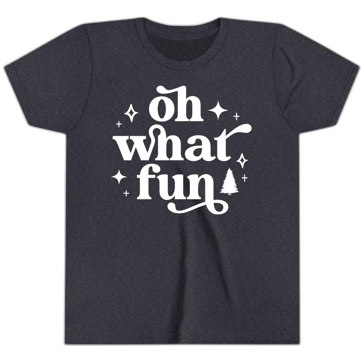 Oh What Fun Christmas Phrase Youth T-Shirt in Heather Navy
