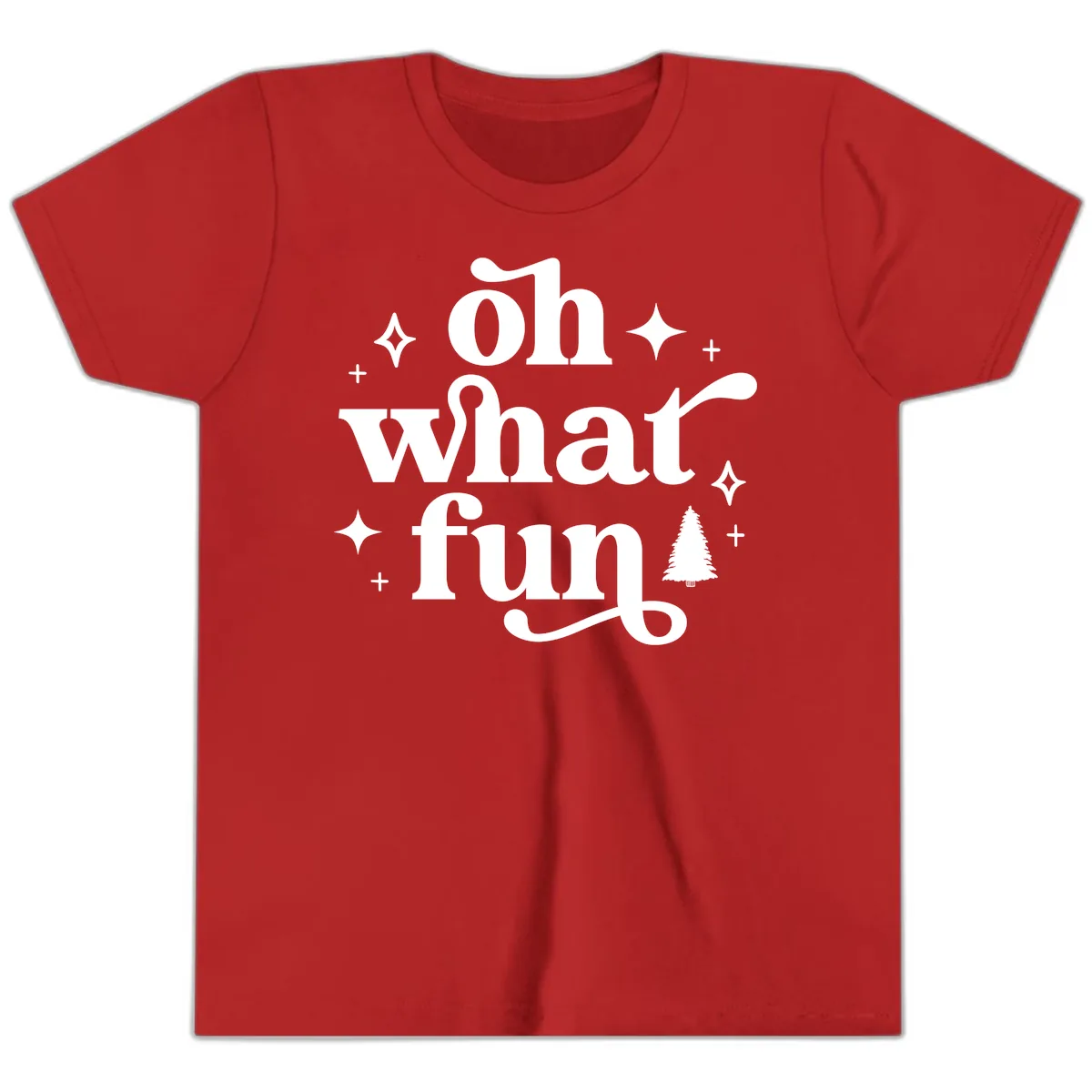 Oh What Fun Christmas Phrase Youth T-Shirt in Red