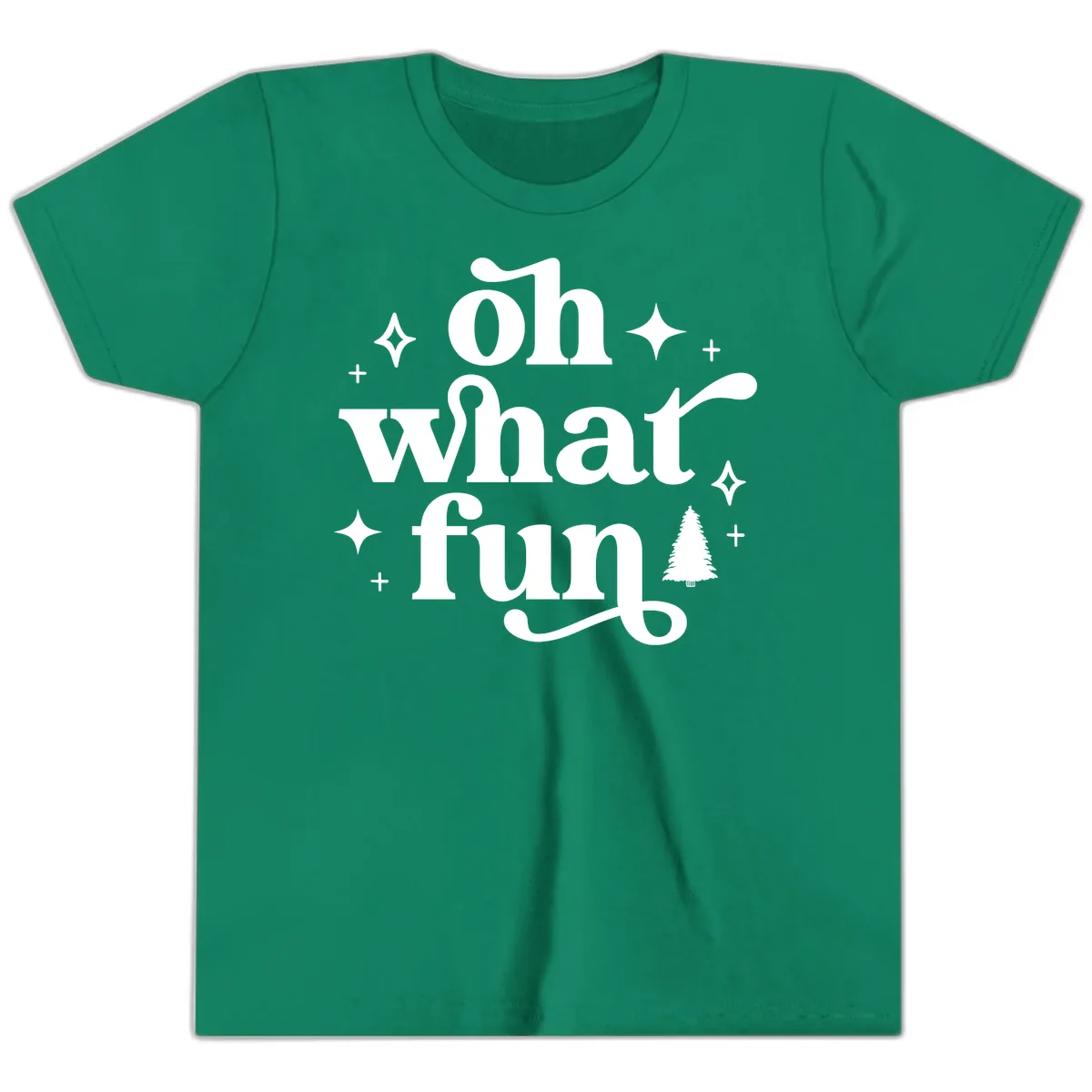 Oh What Fun Christmas Phrase Youth T-Shirt in Kelly