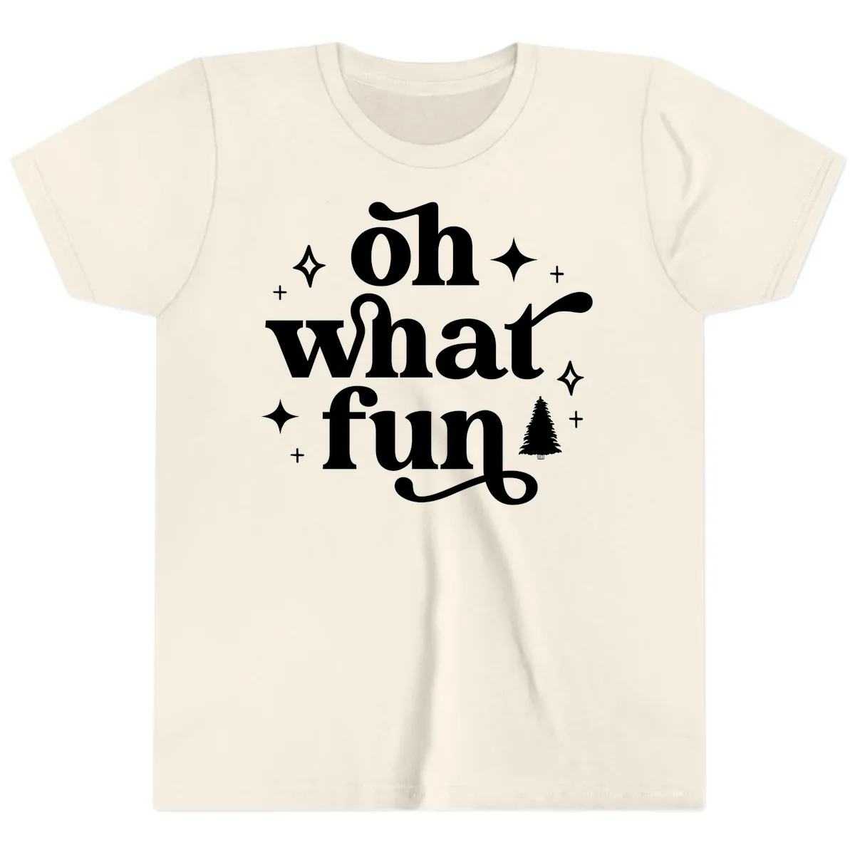 Oh What Fun Christmas Phrase Youth T-Shirt in Natural