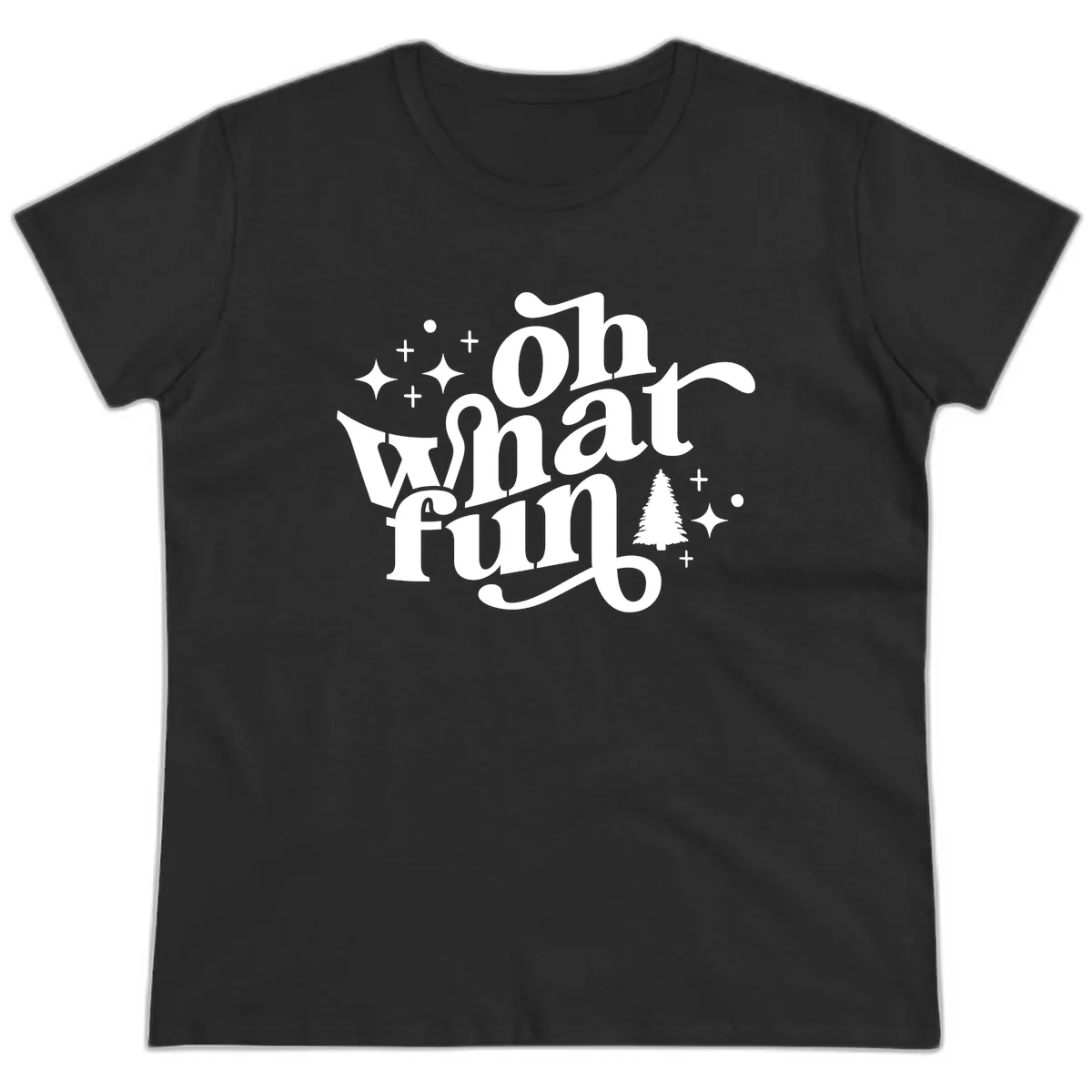 Oh What Fun Holiday Design Ladies Tee in Black