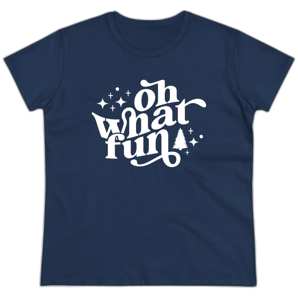 Oh What Fun Holiday Design Ladies Tee in Navy