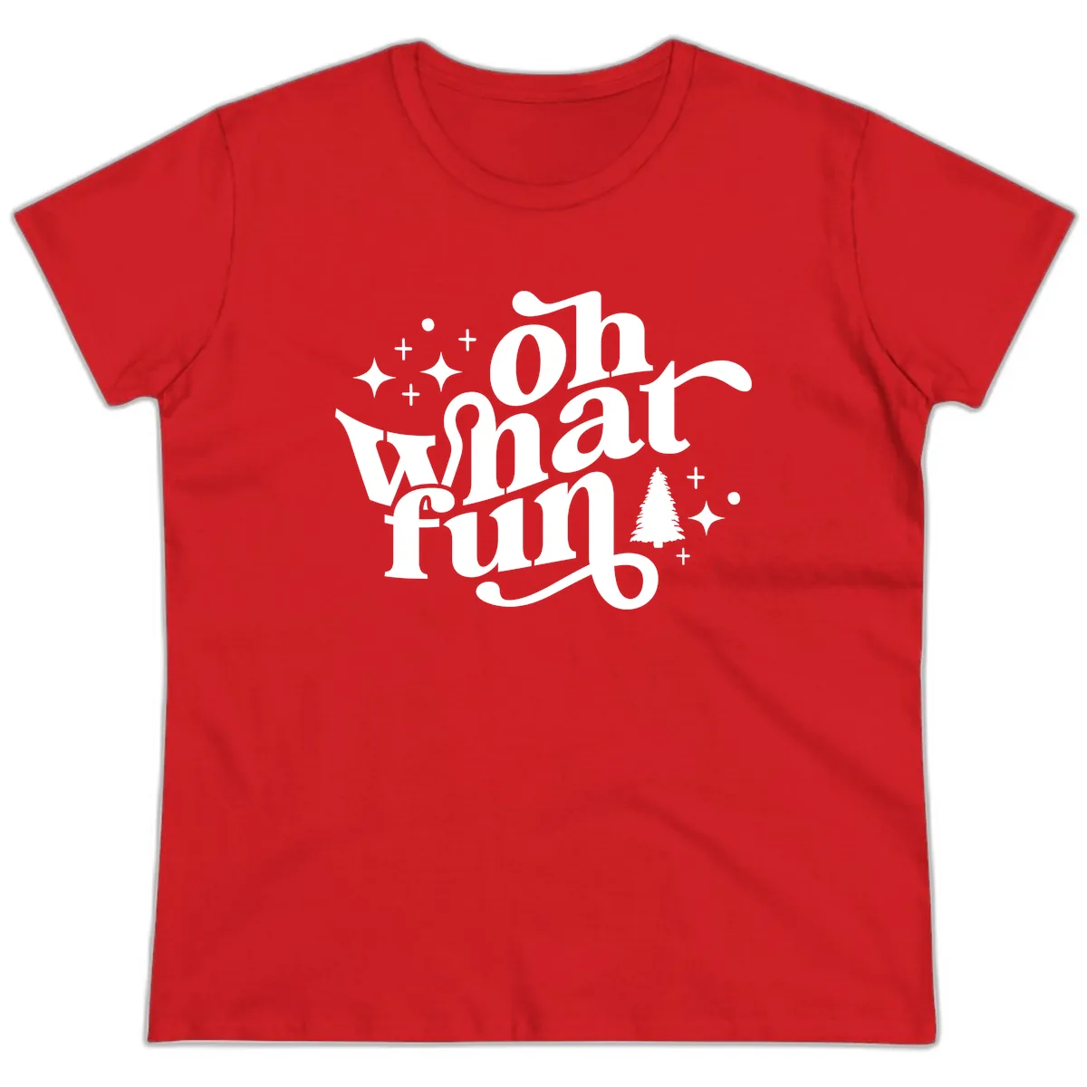 Oh What Fun Holiday Design Ladies Tee in Red